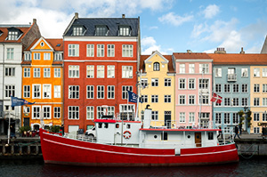 Colorful houses span Copenhagen's harbour.