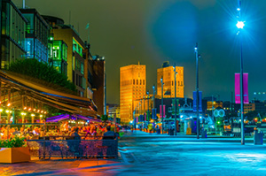 A shot of Oslo's colorful nightlife.