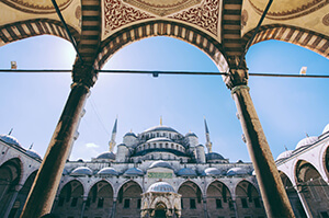 A grand view of Istanbul's Blue Mosque.