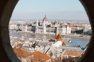 A snapshot of the Danube river in Budapest, with the Hungarian Parliament building featured in the background.