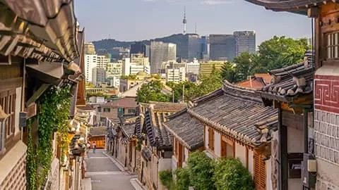 View of Bukchon Hanok Village in Seoul.