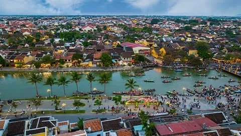 Houses along the river in Hoi An, Vietnam.