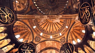 Detailed interior roof of the Hagia Sophia in Istanbul, Turkey.