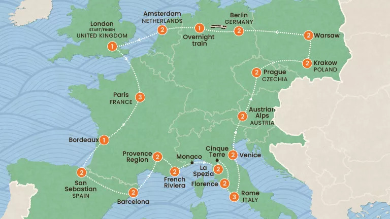 Map of Topdeck trip, Big European