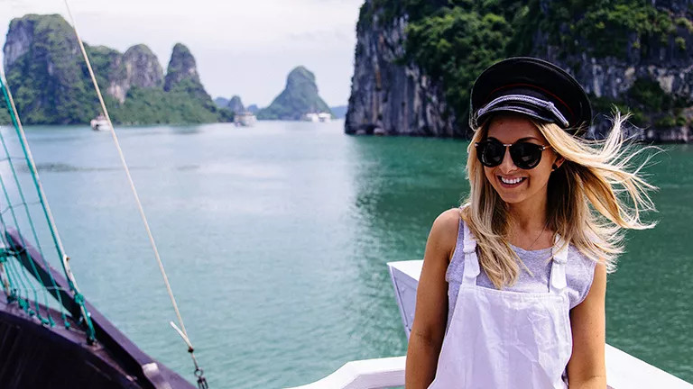 A woman on a boat in Halong Bay