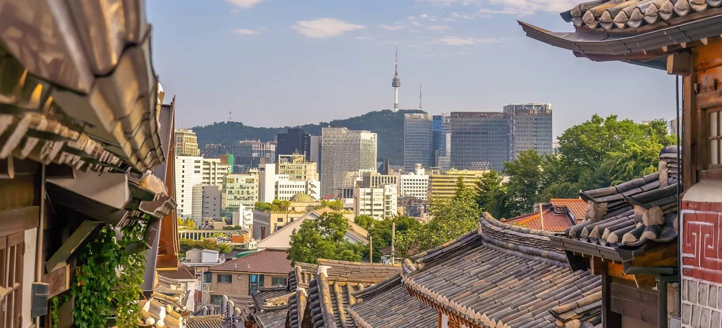 View of Bukchon Hanok Village in Seoul.