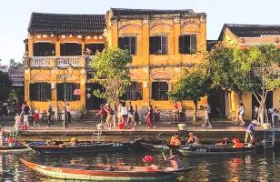 A view of the Hoi An's Riviera and the ancient town on the riverside from the colonial era.