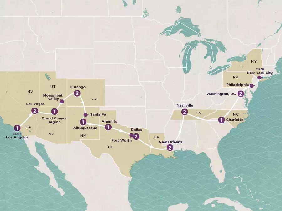 Play & Pause: USA West to East map