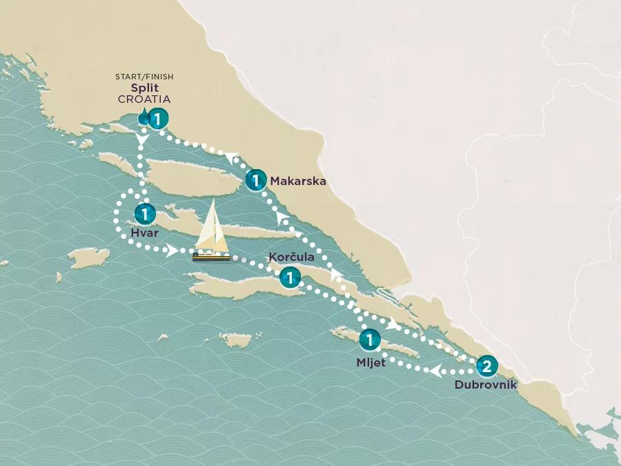 Sail & Swim: Croatia Plus (Leonardo) 2025 map.