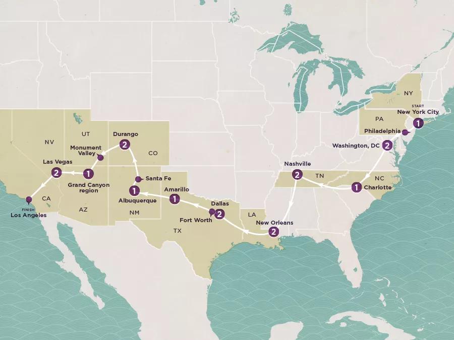 Play & Pause USA East to West map