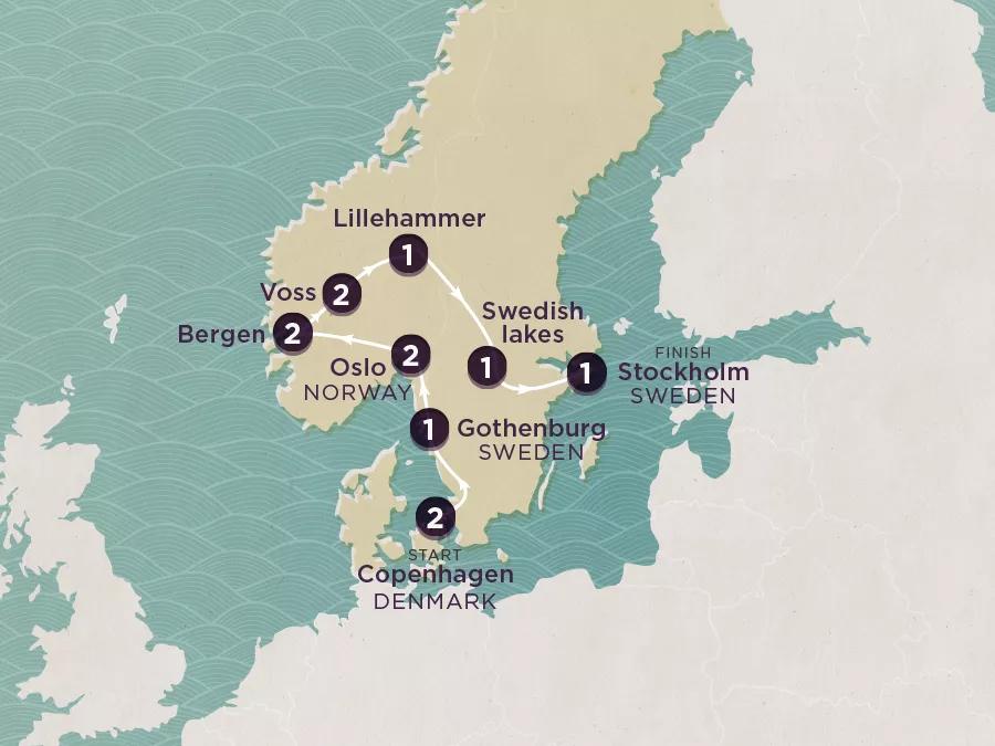 Delve Deep: Denmark, Norway & Sweden 2025 map.