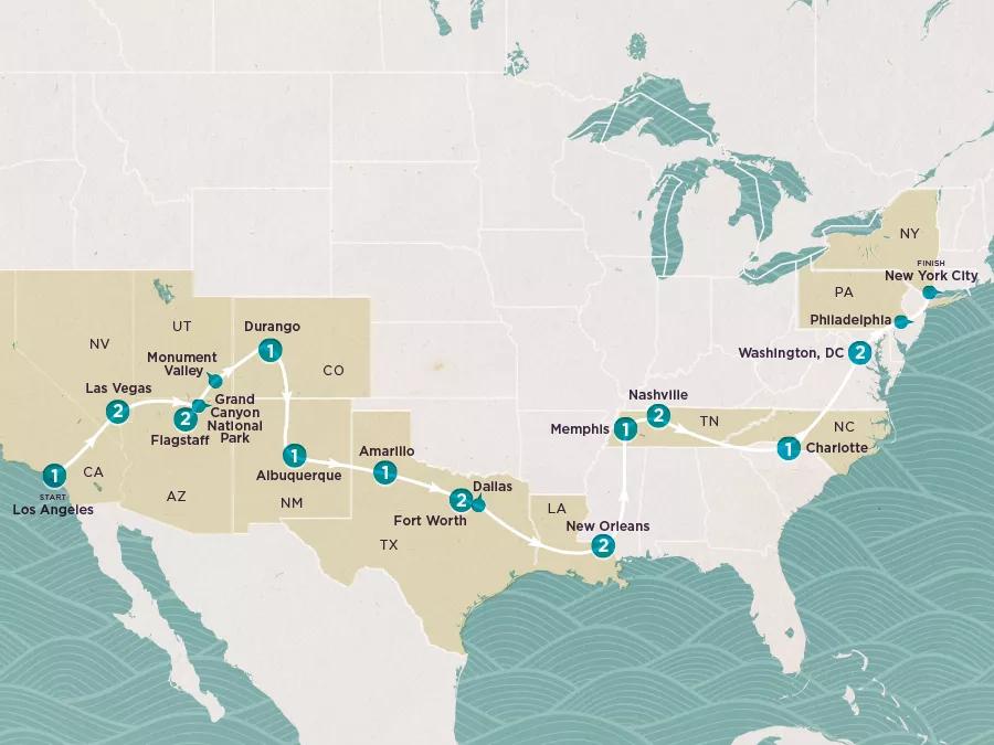 Get Social: USA West to East 2025-26 map.