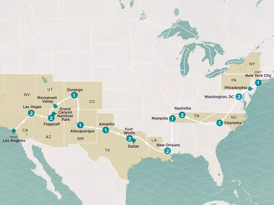 Get Social: USA East to West 2024/25 map