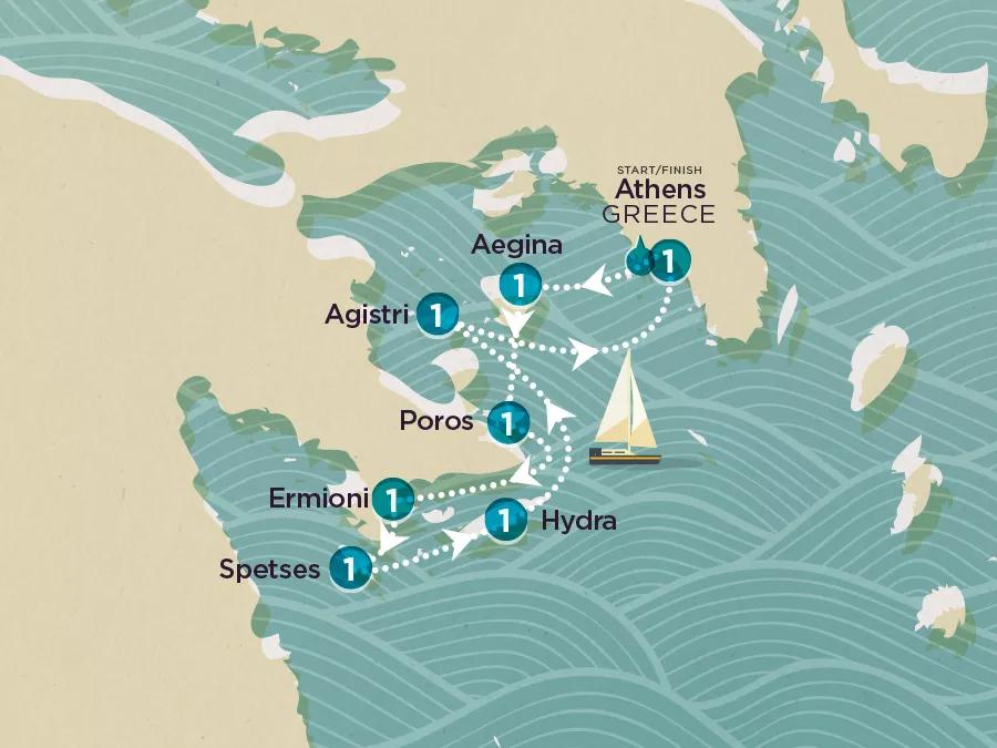 Sail & Swim: Greece 2025 map.