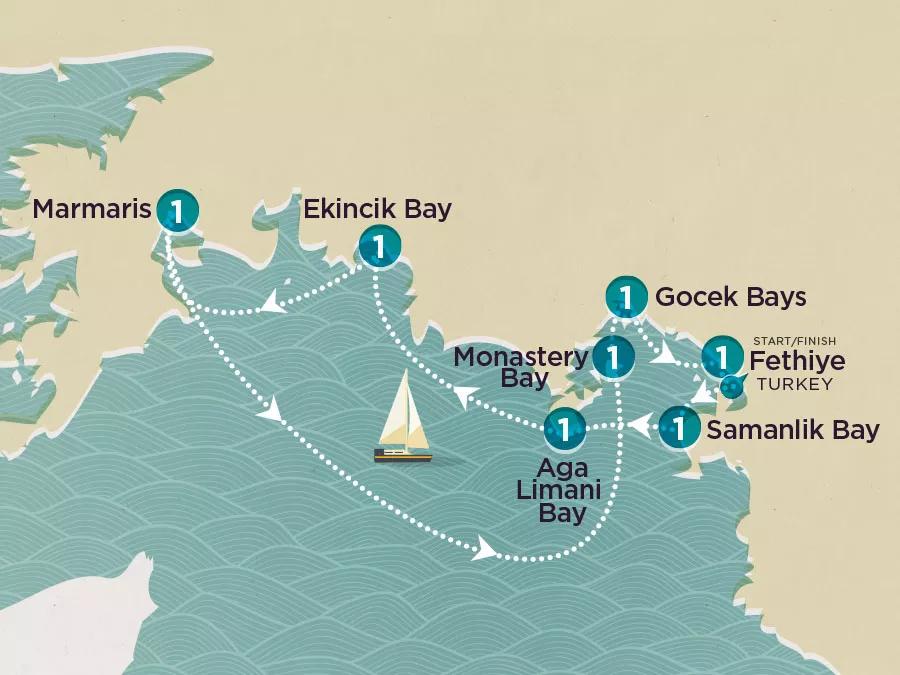 Sail & Swim: Turkey map.